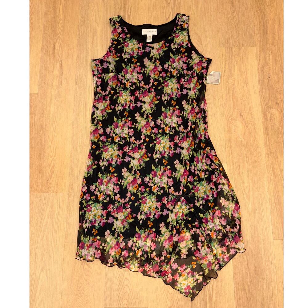 Sag Harbor black midi dress with pink florals & bow detail womens size 24W NWT